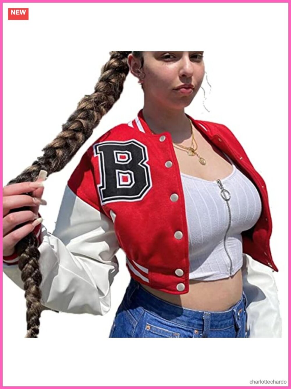Womens Crop Varsity Jacket Stitched Leather Sleeves Baseball Bomber Y2K